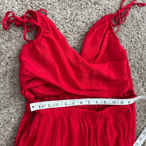 Lulus Seek Your Sunshine Red Tie-Strap Cutout Tiered Maxi Dress M Vacation - Picture 5 of 13